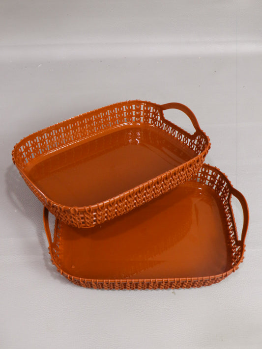 Brown  Pack of 2 Multipurpose Tray Baskets for Fruits & Vegetables Storage