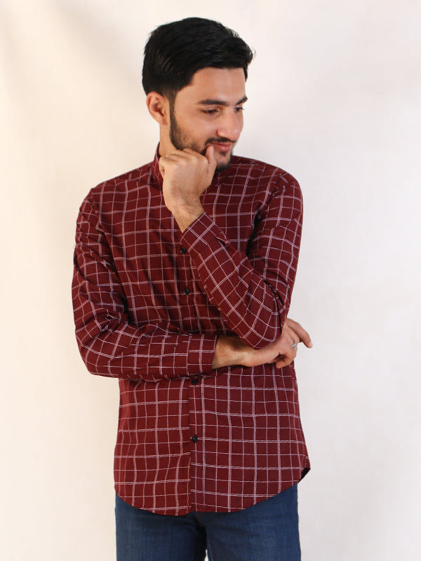 HG Men's Cotton Casual Shirt Checks Maroon