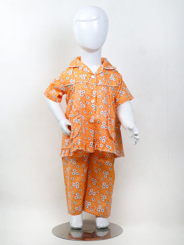 NG Girls Cotton Night Suit 1Yrs - 8Yrs Flower Light Orange