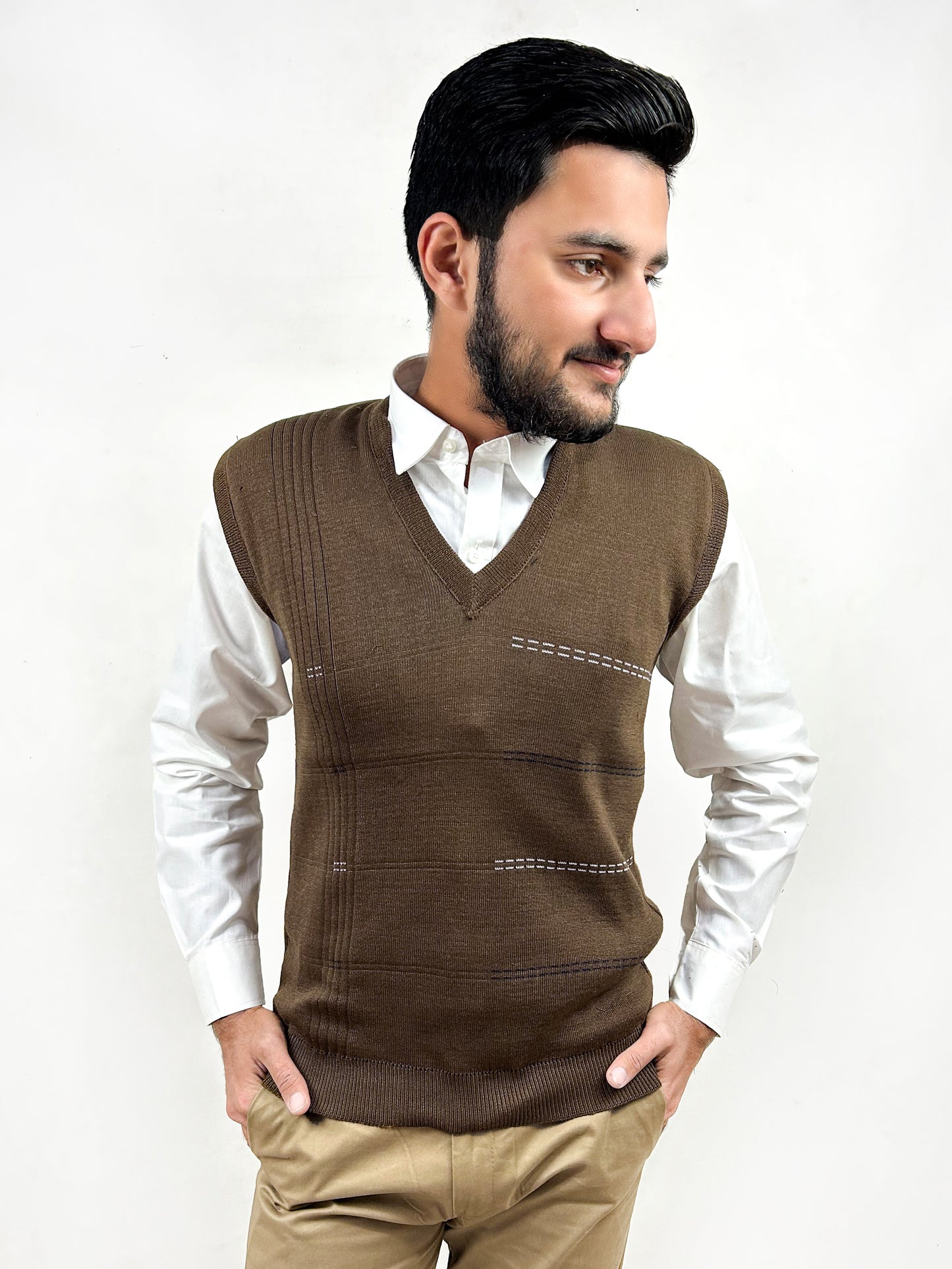 Dark Brown Sleeveless Sweater for Men MSW54