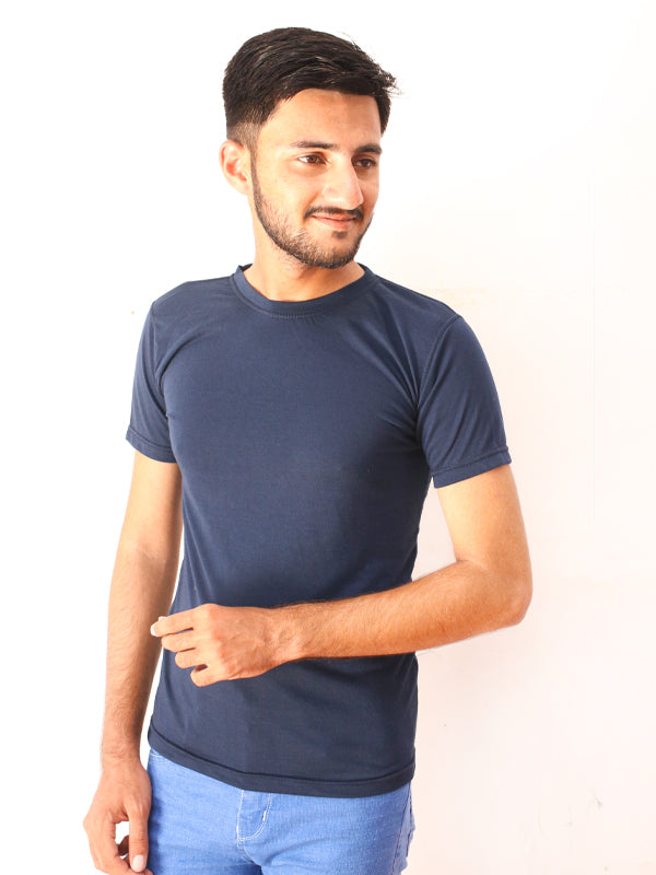 Navy Blue Plain Crew Neck T-Shirt For Men M MTS85