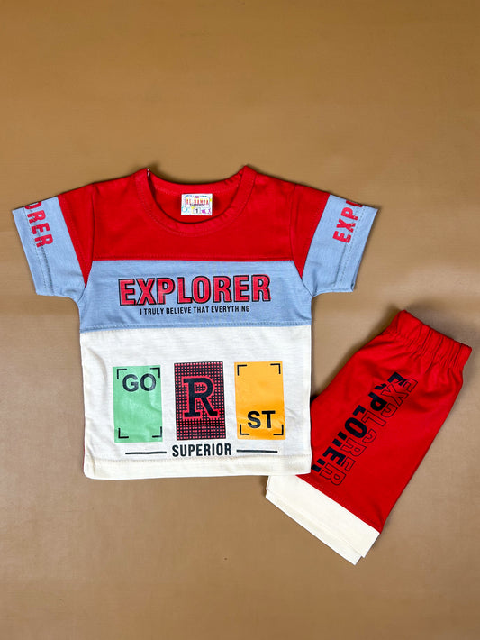 0Mth - 6Mth Red Explorer Baba Suit For Newborns NBS347