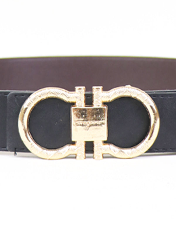 Ferragamo G Men's Leather Belt Black ( Golden Buckle )