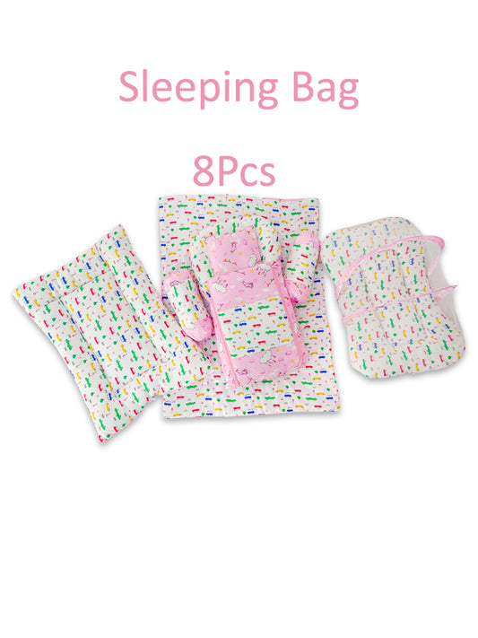 8Pcs Newborn Baby Sleeping Bag With Mosquito Net Car Pink