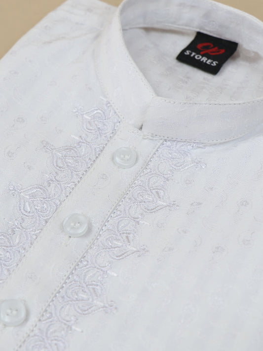 BKS07 AM Boys Shalwar Kameez Suit Embroidery 2Yrs - 14Yrs White 03