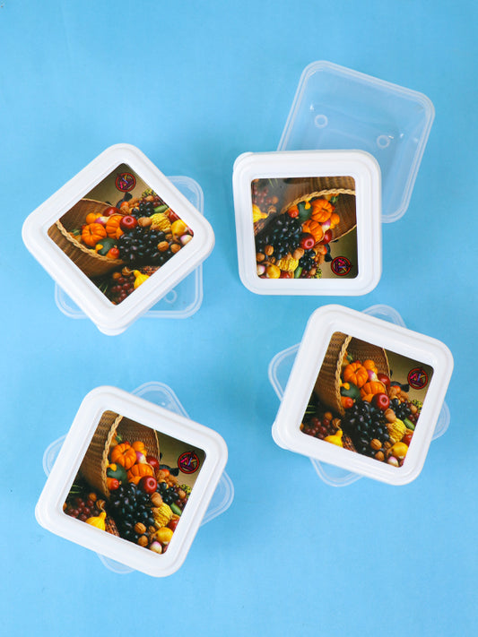 Pack of 4 Plastic Food Storage Box Mix Fruits