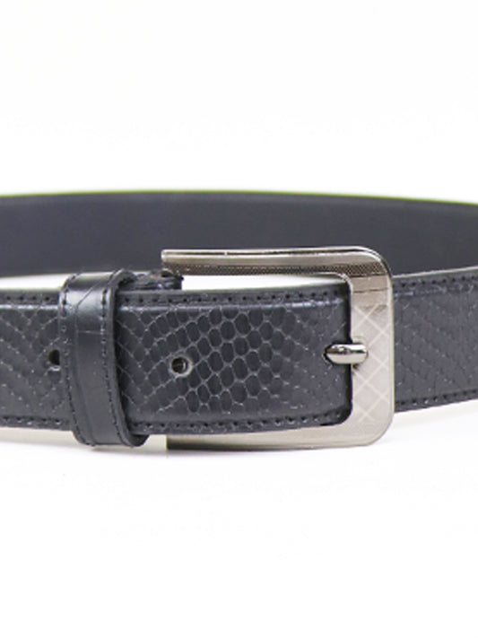 Snakeskin Pattern Leather Belt Black