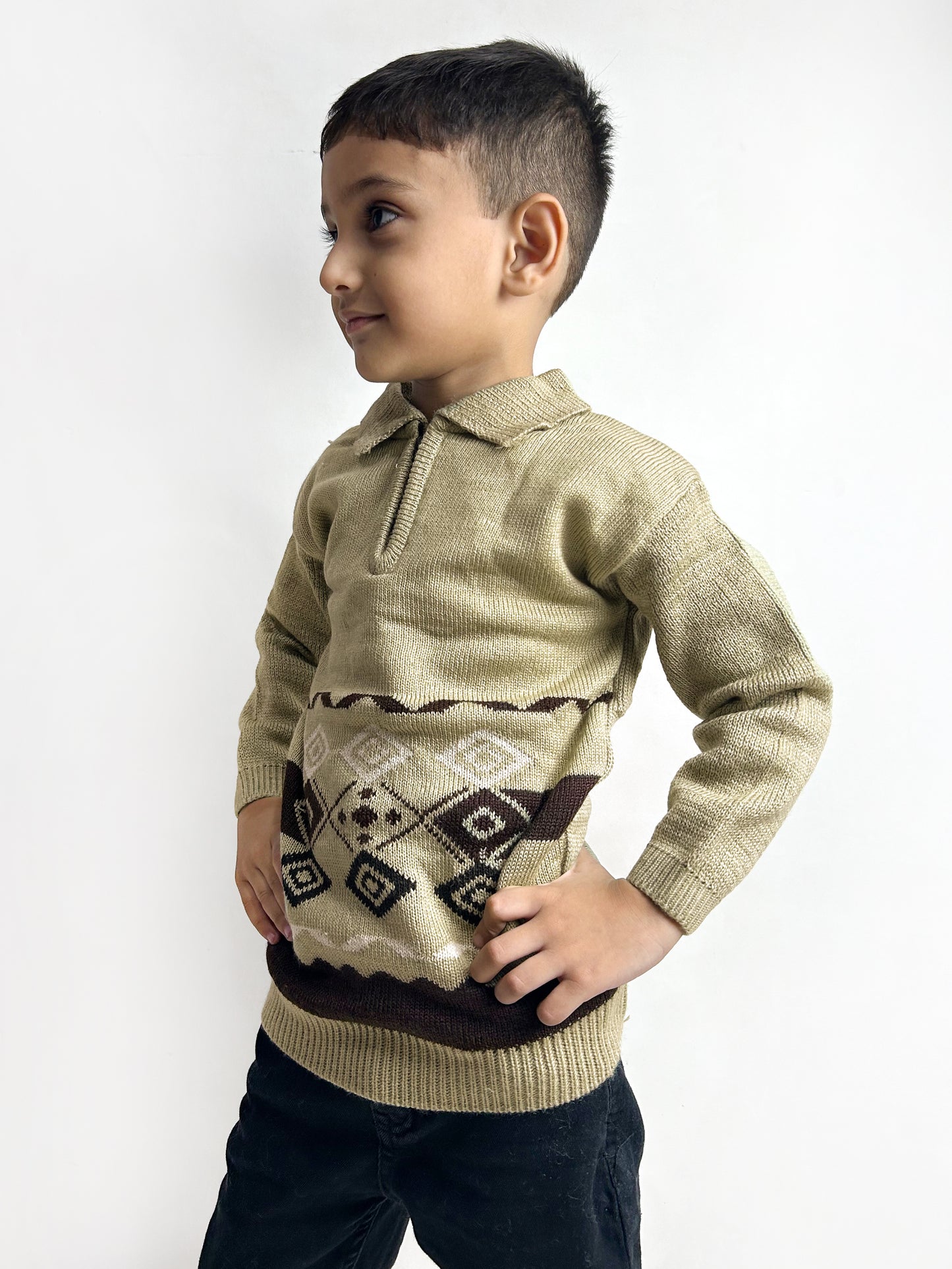 2Yrs - 4Yrs Beige Full Sleeve Sweater For Kids KSW25