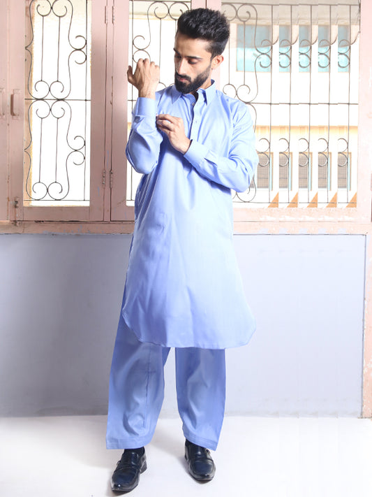 LHR Men's Plain Kameez Shalwar Stitched Suit 01 Blue