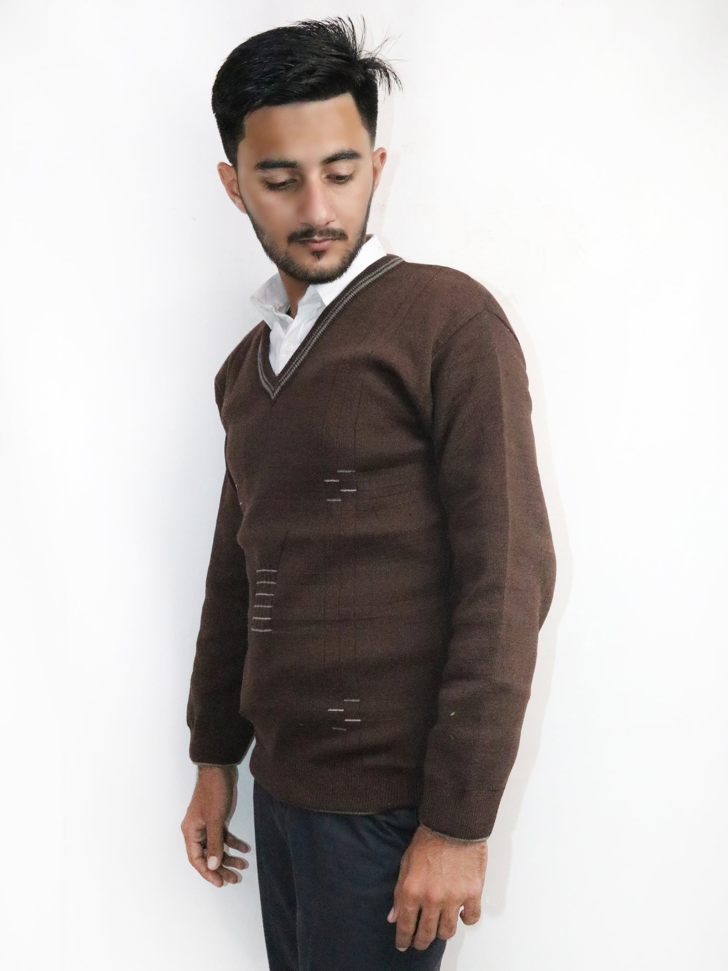 Dark Brown Full Sleeves Sweater for Men MSW46