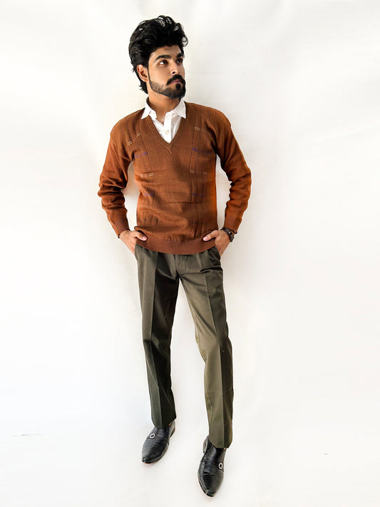 Rust Brown Full Sleeves Sweater for Men SH MSW16