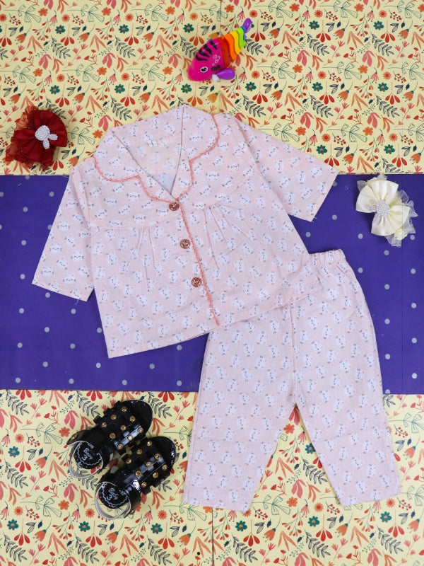 3Mth - 9Mth Light Pink Lace Cotton Night Suit For Girls GNS02