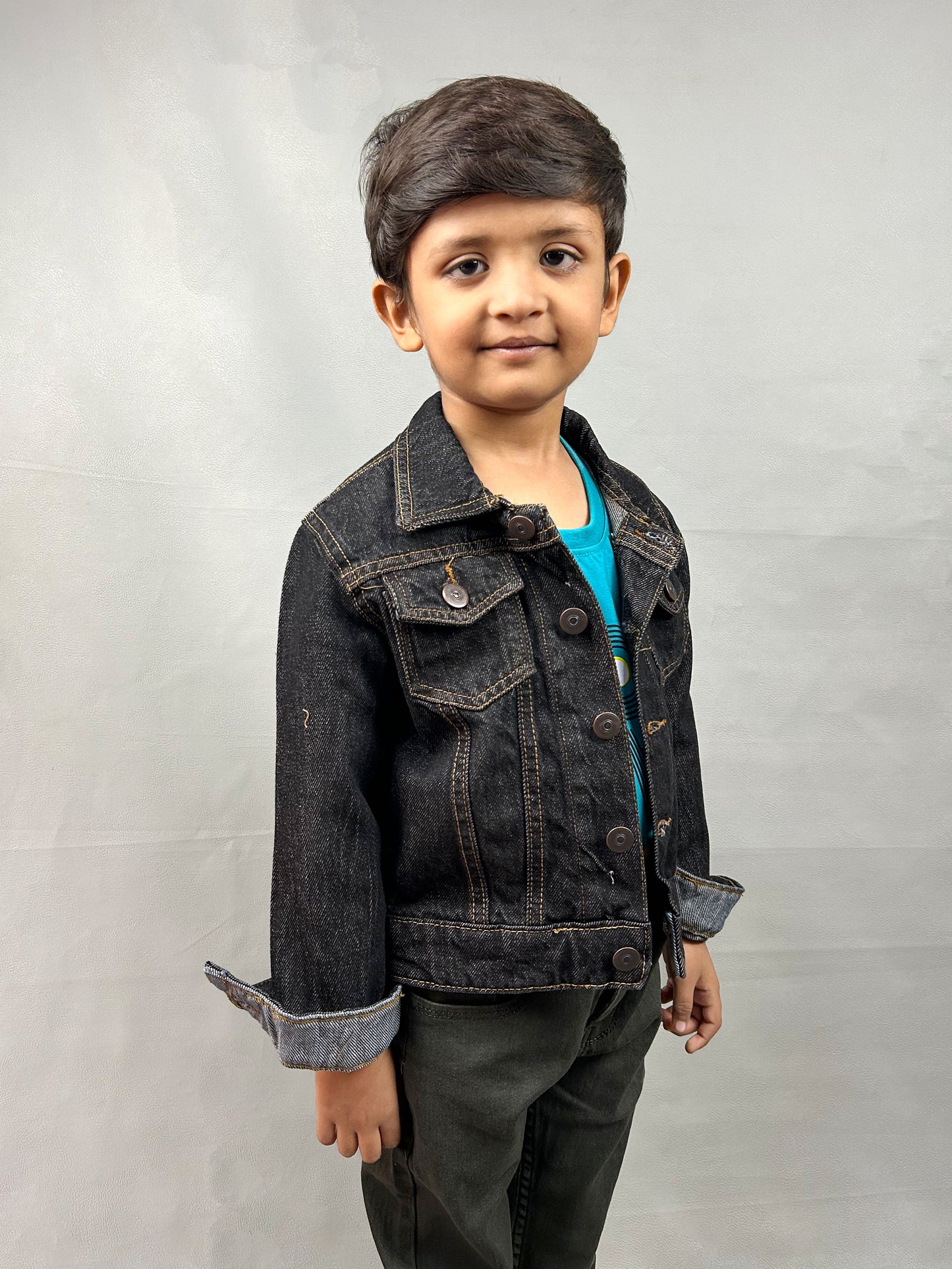 3Yrs- 4Yrs Faded Black Denim Jacket For Kids KJ15