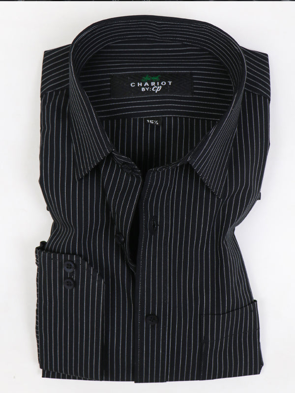 MFS11 Men's Formal Dress Shirt Black Lined
