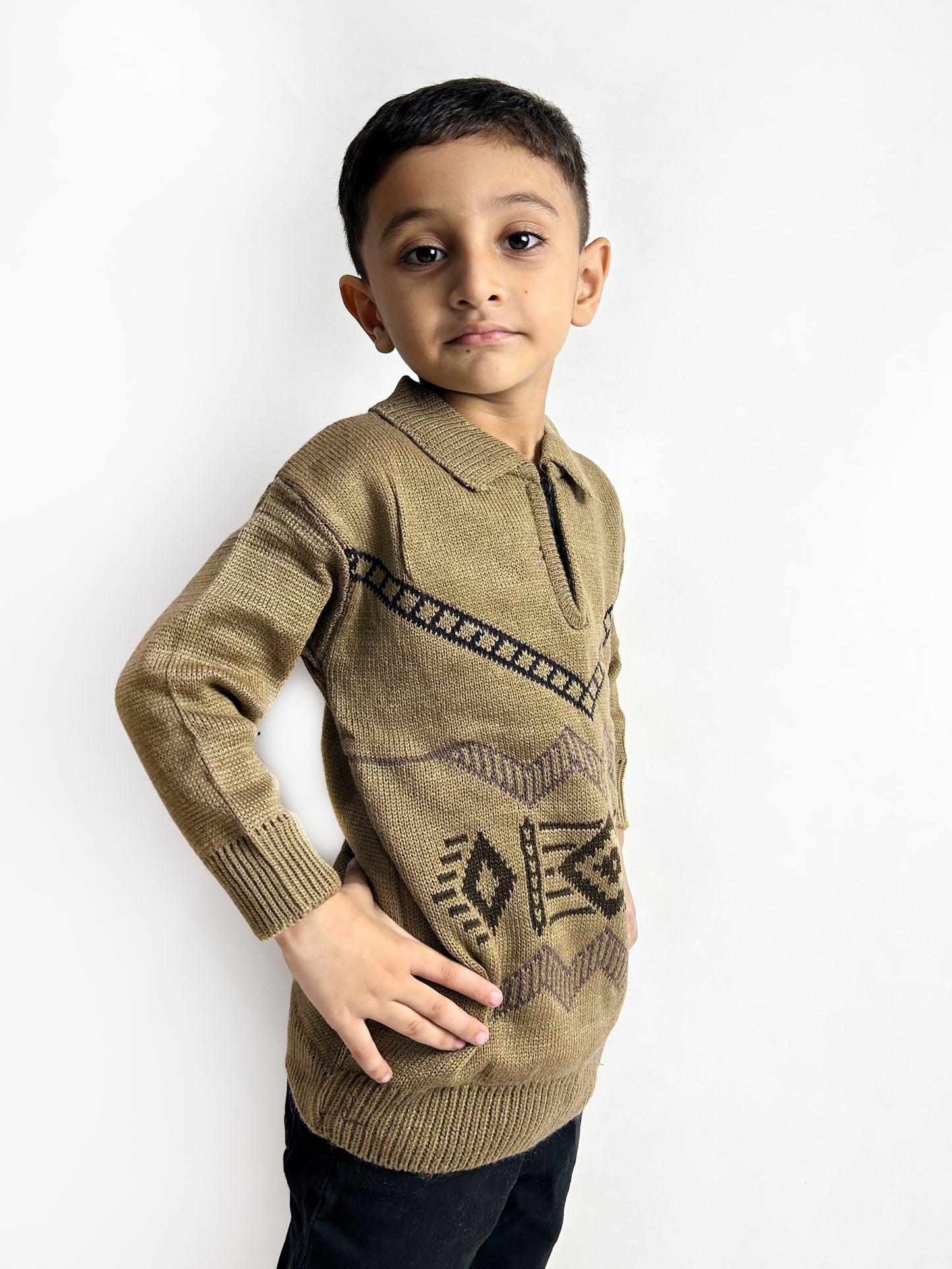 2Yrs - 4Yrs Brown Full Sleeve Sweater For Kids KSW22