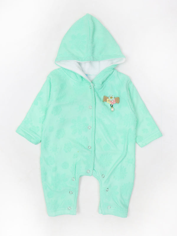 ATT Newborn Hooded Romper 3Mth - 9Mth Flower Light Green