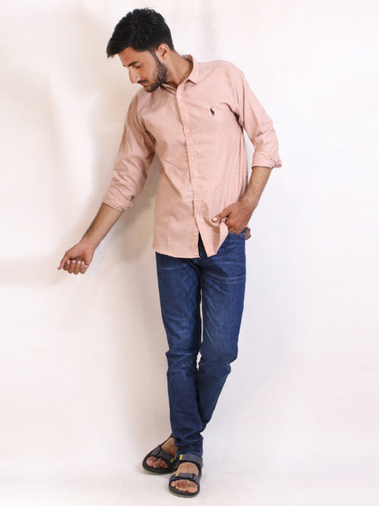 AZ Men's Chambray Casual Shirt Peach