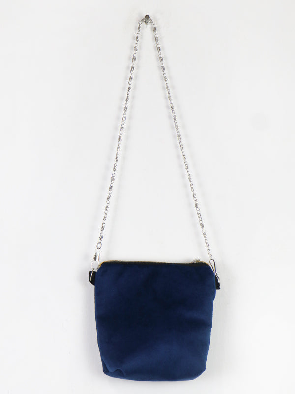 Stylish Velvet Handbag For Girls Heart Navy Blue 34