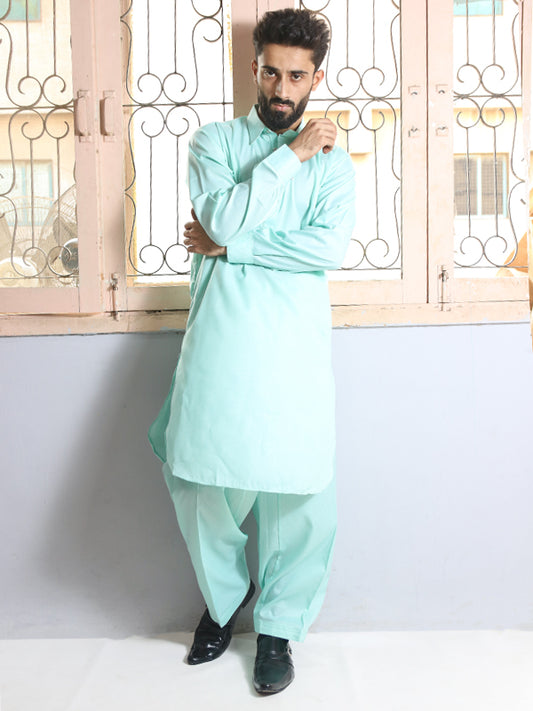 LHR Men's Plain Kameez Shalwar Stitched Suit 01 Turquoise
