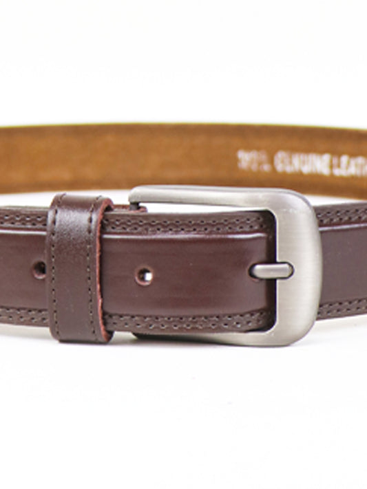 Men's Leather Belt Double Stitched Edge Brown