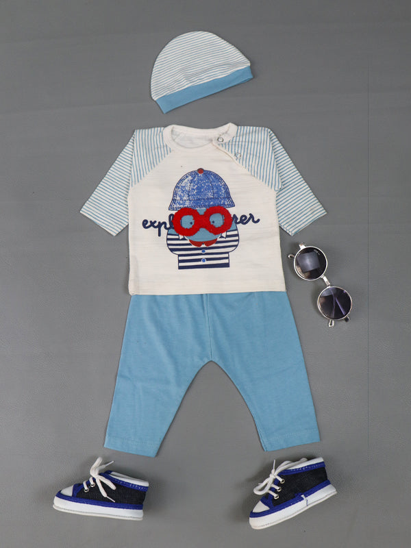 0Mth - 3Mth Explorer Sea Blue Baba Suit For Newborns AJ NBS58