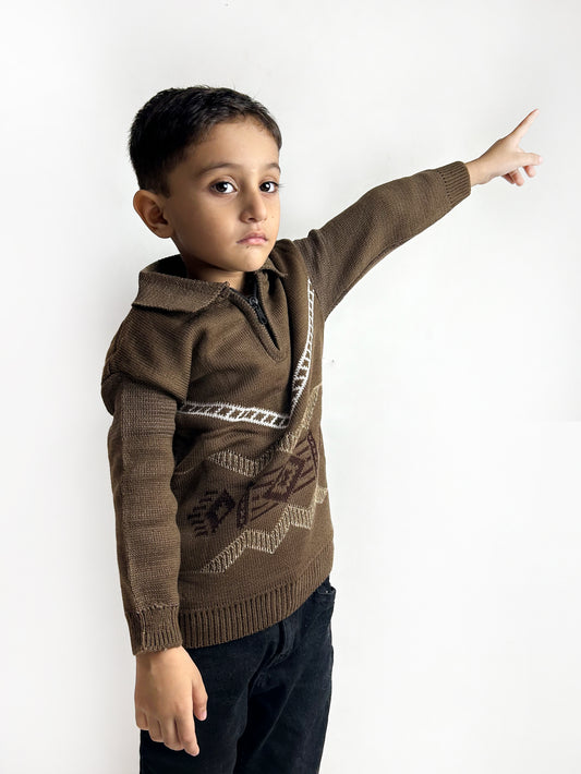 2Yrs - 4Yrs Dark Brown Full Sleeve Sweater For Kids KSW23