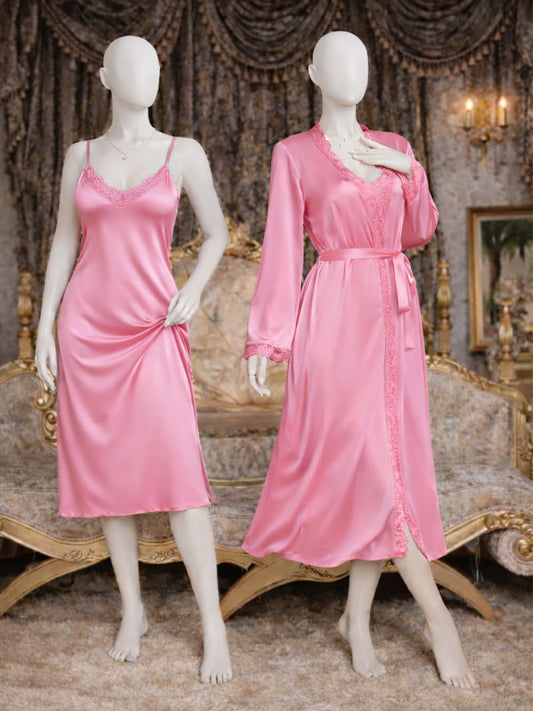 2 Piece Satin Pink Nighty With Gown for Girls and Women WSN11