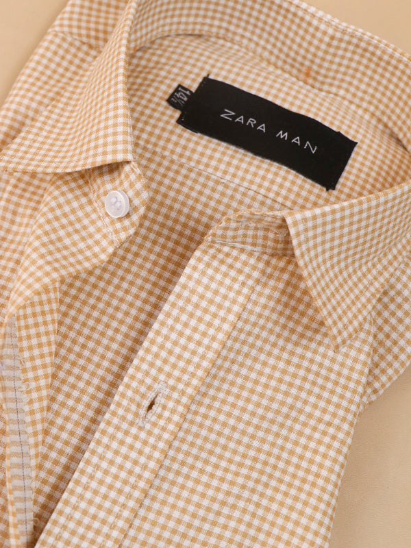 Yellow Checks Formal Dress Shirt For Mens AZ MFS57