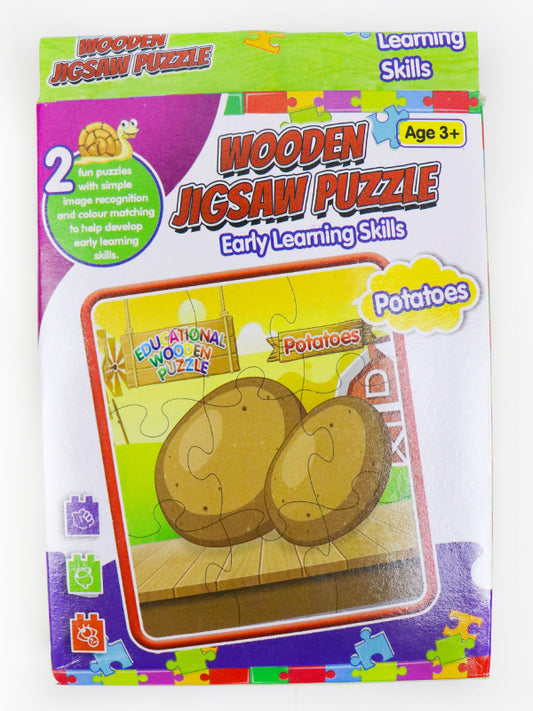 2 in 1 Wooden Jigsaw Puzzle Ostrich + Potatoes