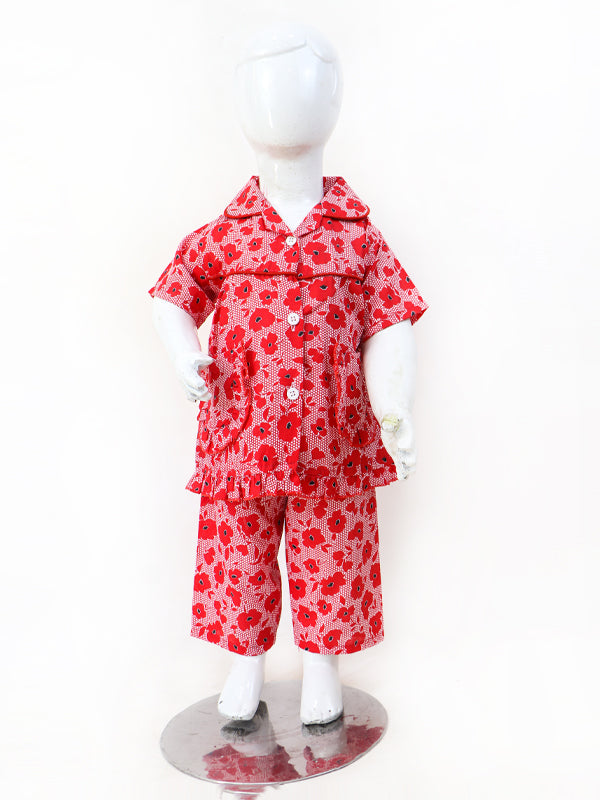 GNS01 NG Girls Cotton Night Suit 1Yrs - 5Yrs Flower Red