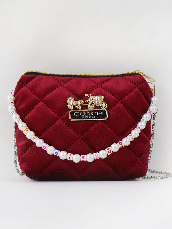 Stylish Velvet Handbag For Women's COACH Maroon 11