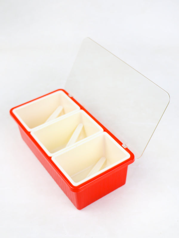 Set of 3 Spices Box with Tray & Spoons Red