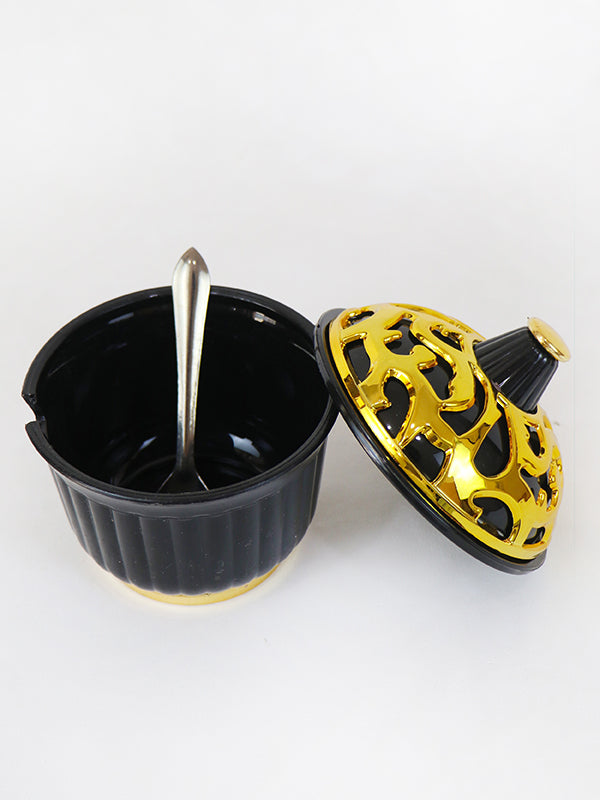 Acrylic Sugar Pot With Lid & Spoon Black