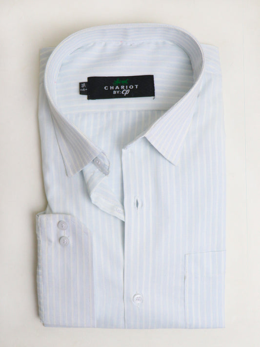Z Men's Formal Dress Shirt White Blue Pin Stripes