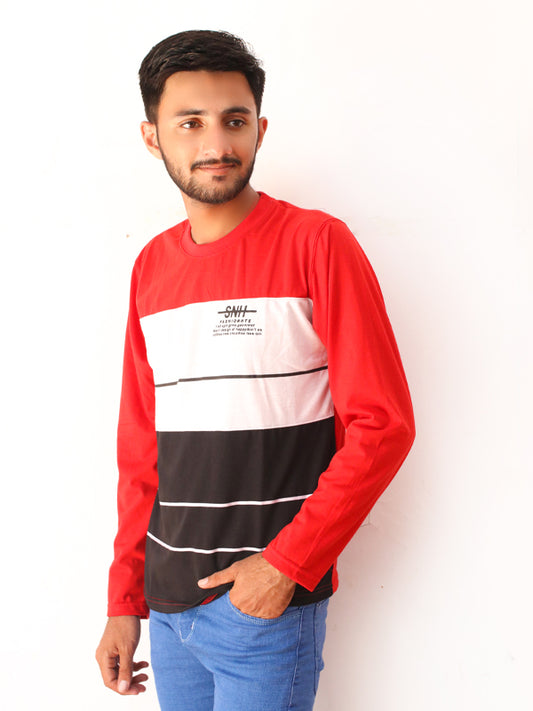 Red Full Sleeve Printed T-Shirt For Men SN MTS75