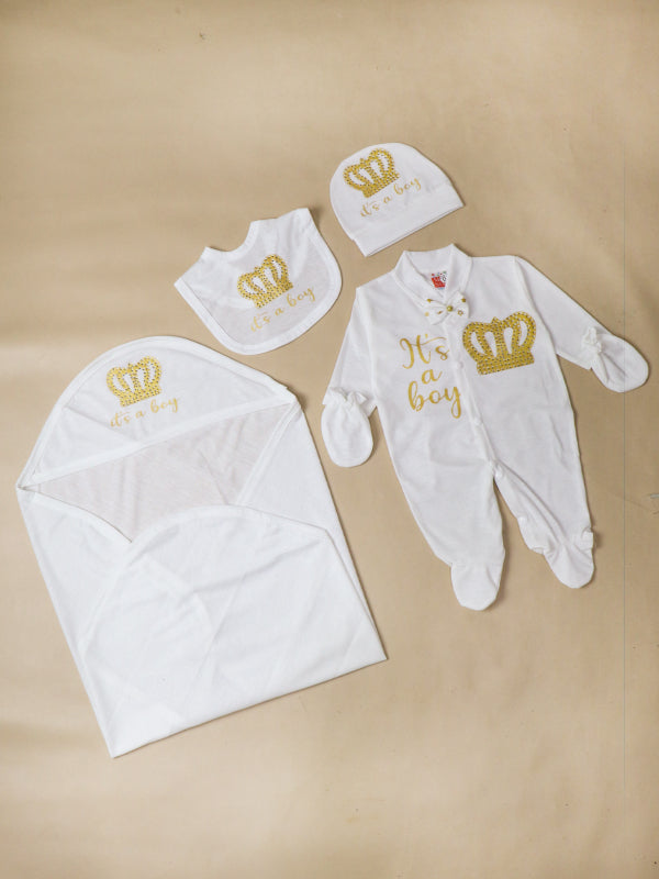 0Mth - 3Mth Crown White 5Pcs Gift Set For Newborn NBGS49