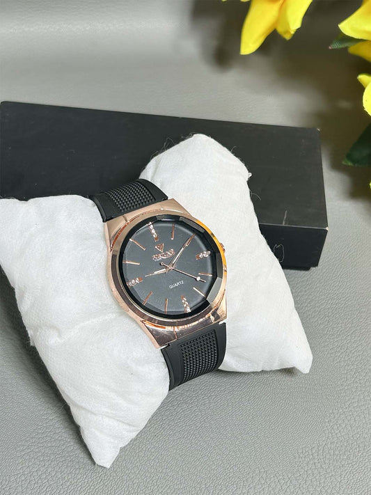 Black Rubber Strap Watch For Men MW178