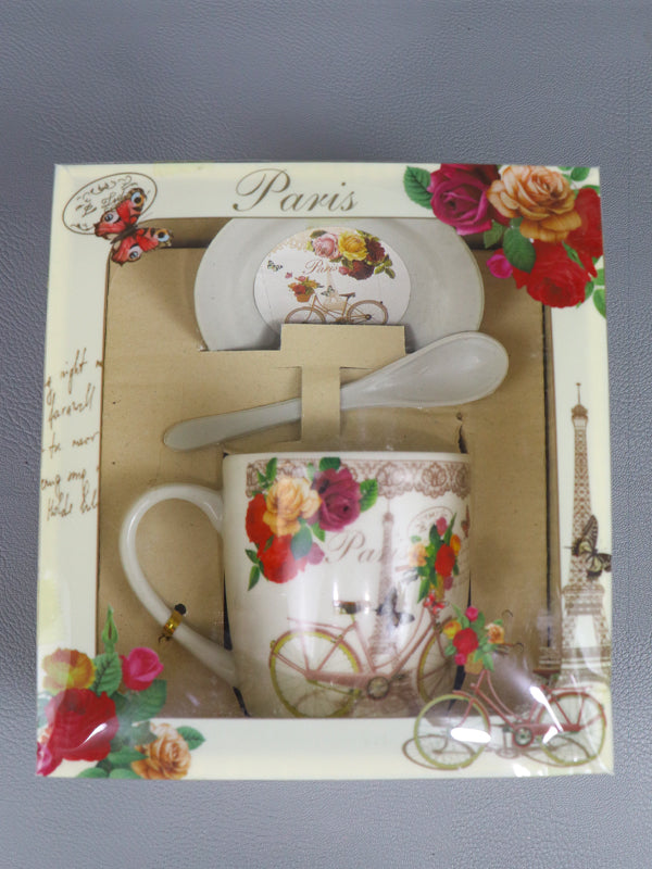 Paris Coffee Mug with Spoon Set & Lid