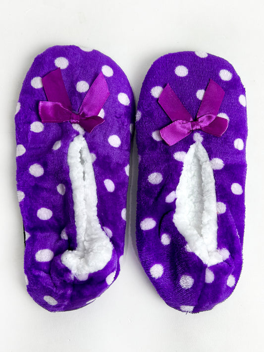 Dark Purple Polka Dots Fuzzy Slipper Socks FSS20