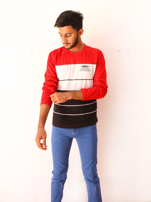 Red Full Sleeve Printed T-Shirt For Men SN MTS75