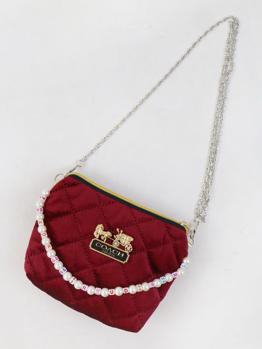 Stylish Velvet Handbag For Women's COACH Maroon 11