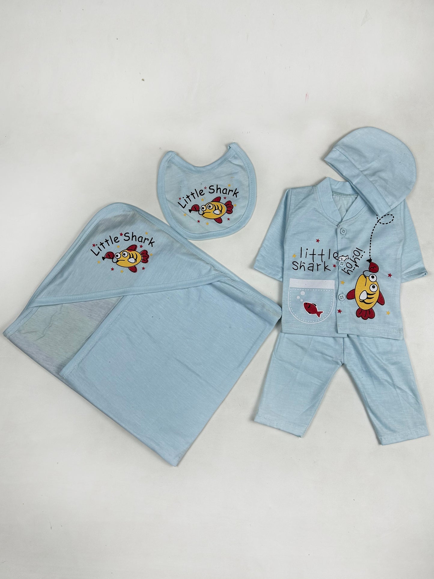 0Mth - 3Mth Shark Light Blue 5Pcs Gift Set For Newborn NBGS141