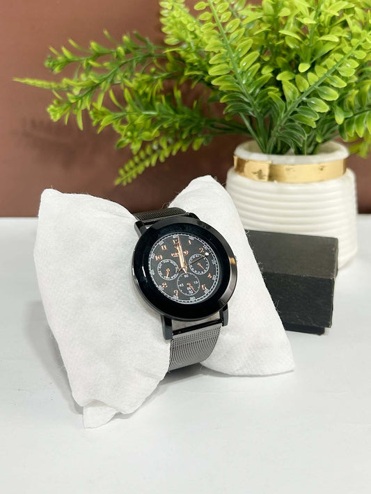 Black Mesh Strap Watch For Men MW221