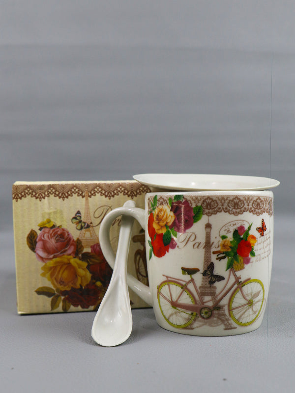 Paris Coffee Mug with Spoon Set & Lid