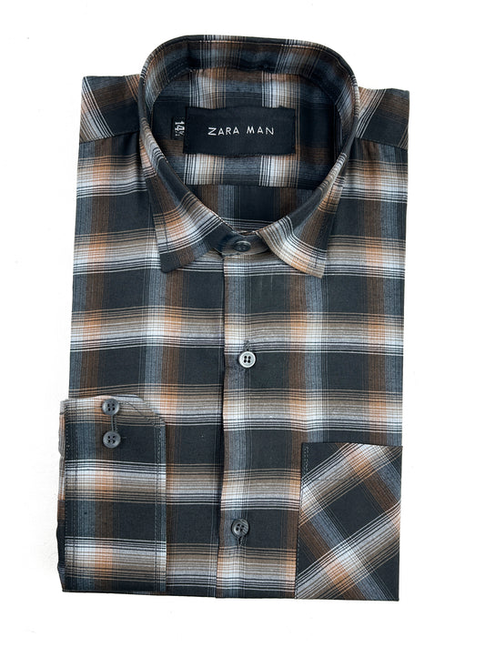 Black Checks Formal Dress Shirt For Men MFS332