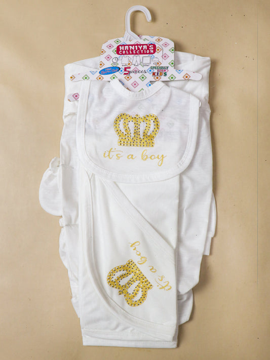 0Mth - 3Mth Crown White 5Pcs Gift Set For Newborn NBGS49