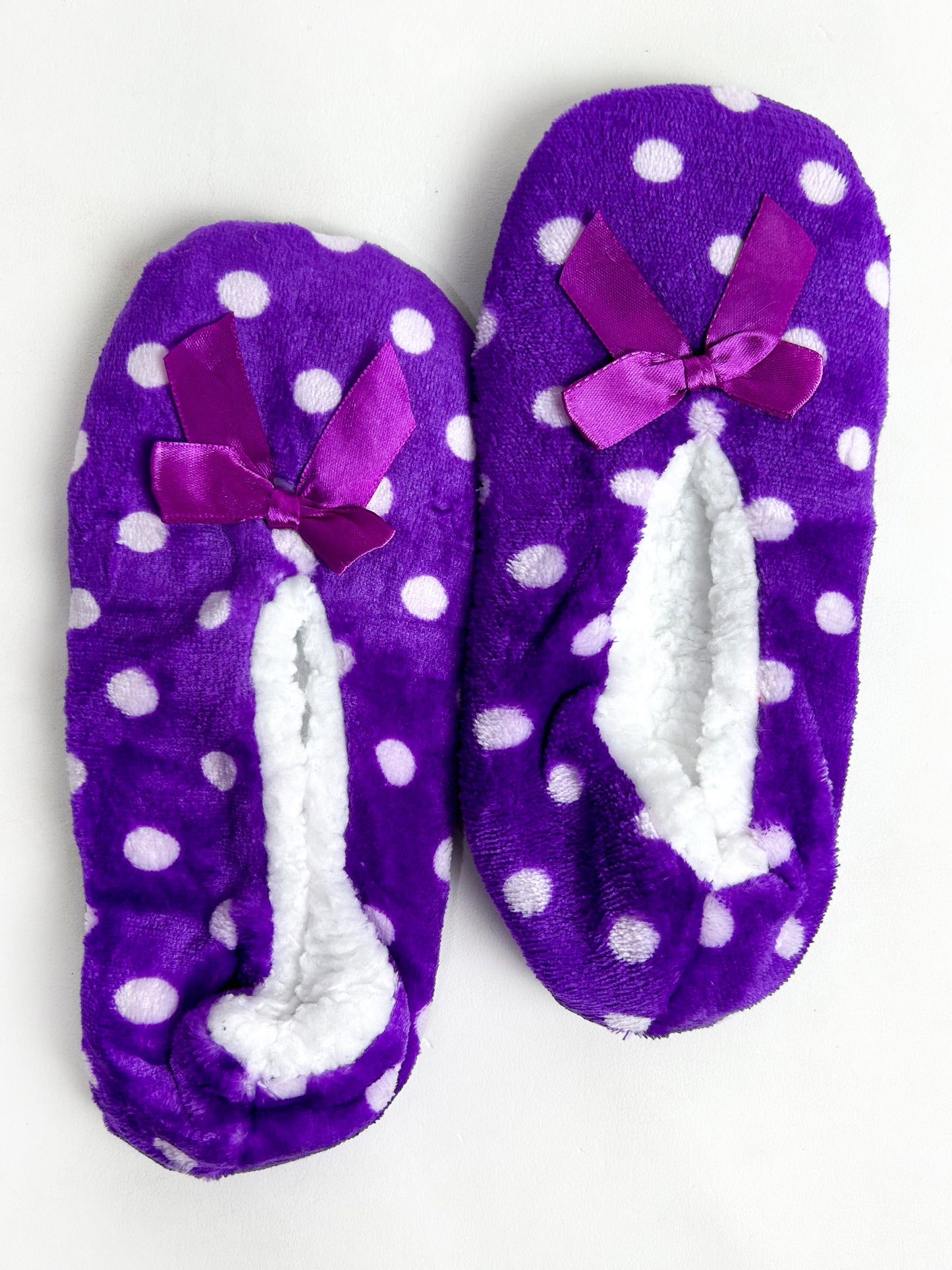 Dark Purple Polka Dots Fuzzy Slipper Socks FSS20