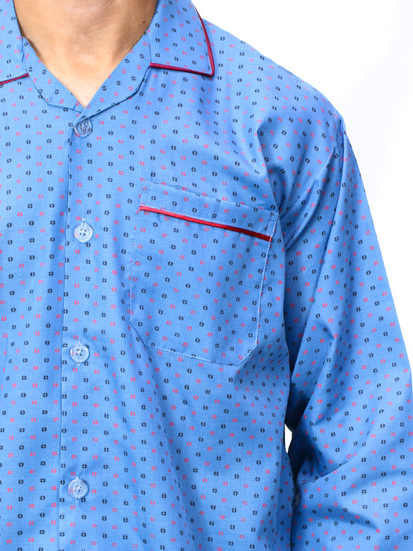 Men's 100% Cotton Printed Night Suit Design 01 Slate Blue