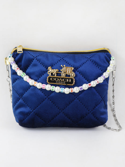 Stylish Velvet Handbag For Women's COACH Blue 12