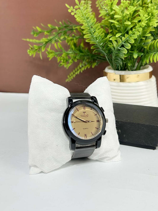 Black Mesh Strap Watch For Men MW224